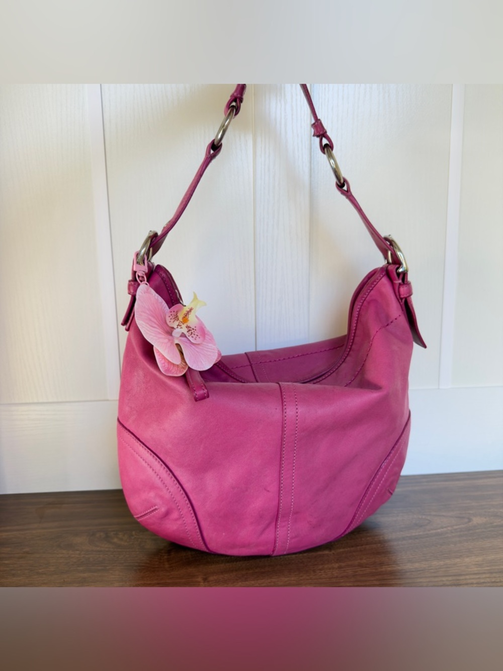 Coach Hobo Top Zip Raspberry Leather Hobo Shoulder Bag - Picture 6 of 10